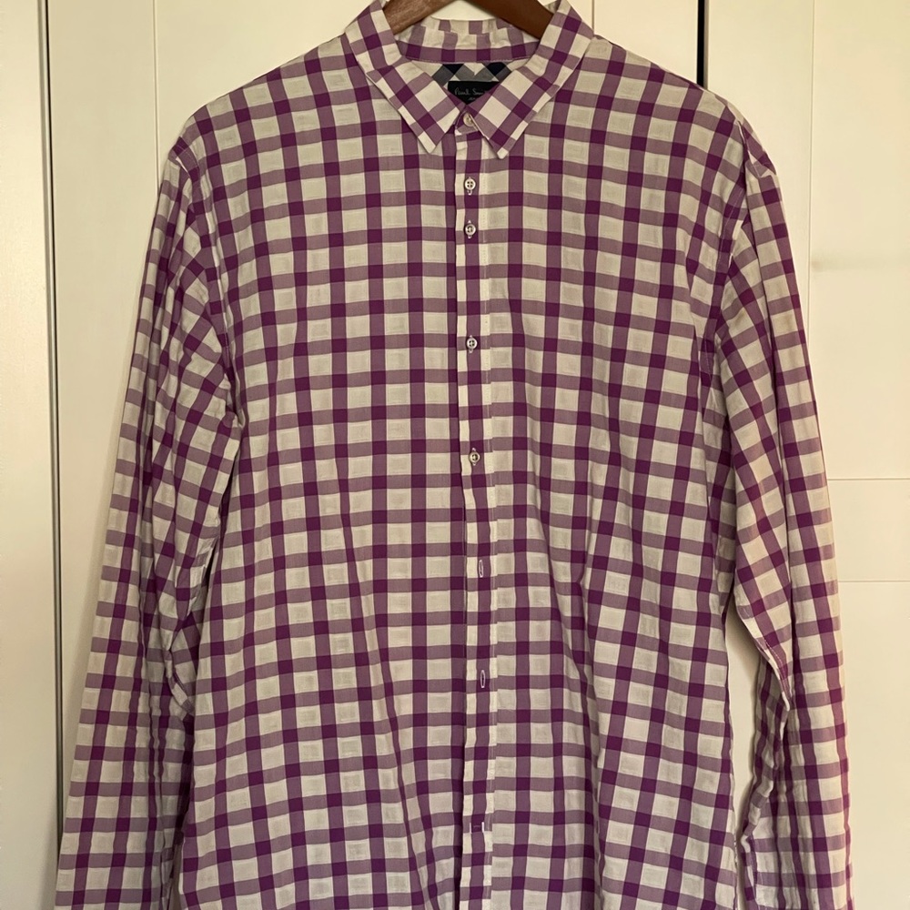 Amazing Paul Smith Jeans Checkered Violet/Pink Long Sleeve Button Shirt Sz L